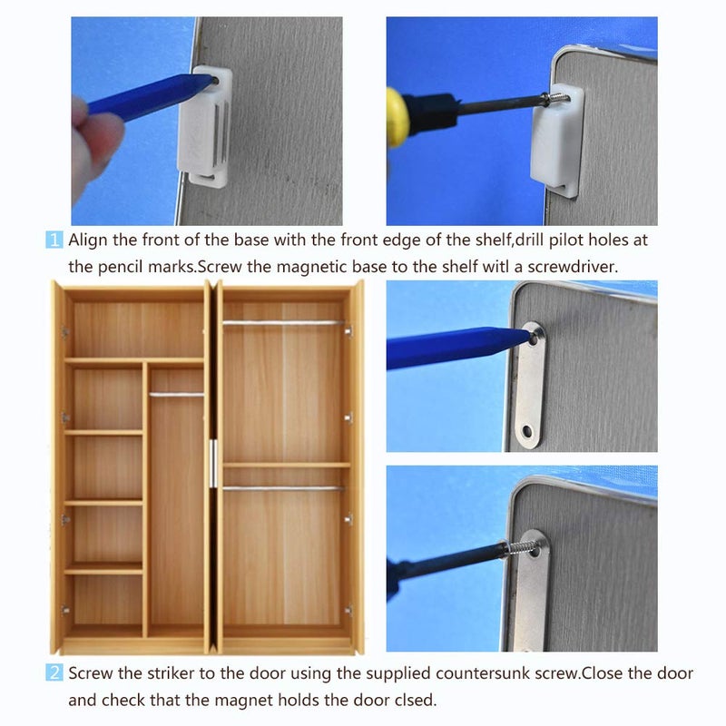 Renashed 12Pack Magnetic Door Catch - 15lb High Magnetic Plastic Heavy Duty Latch for Kitchen Bathroom Cupboard Wardrobe Closet Closures Cabinet Door Drawer Magnets Screws Included - Image 3